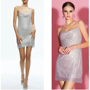 Alice + Olivia Harmony Chain Mail Slip Dress Metallic Silver Size 8 NWT